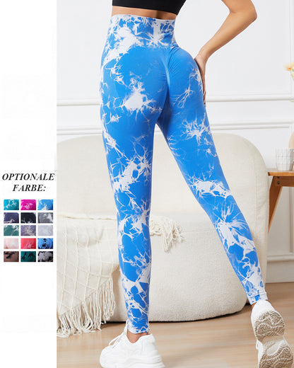 High Waisted Belly Controlling Peach butt-lifting sports tights tie-dye yoga pants