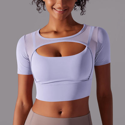 Sexy Spliced Mesh Running Fitness Yoga Top