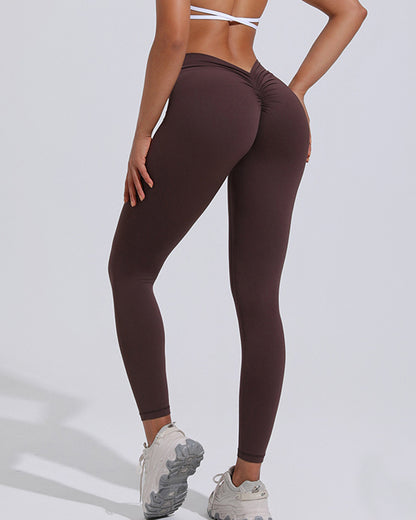 Women's V-Waist Butt Lifting Peach Leggings High Waist Sports Nude Yoga Pants