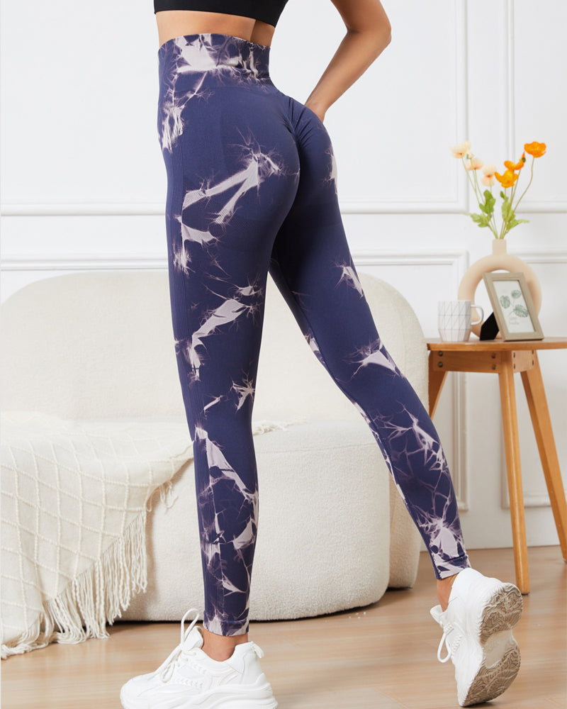 High Waisted Belly Controlling Peach butt-lifting sports tights tie-dye yoga pants