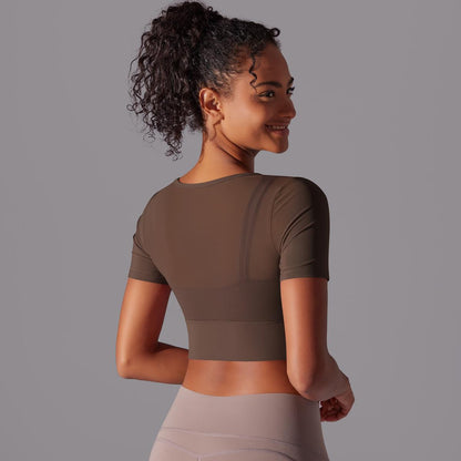 Sexy Spliced Mesh Running Fitness Yoga Top