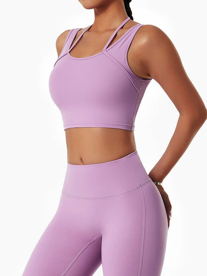 Halter Strap Detailing Tank Tops Built-in Bra