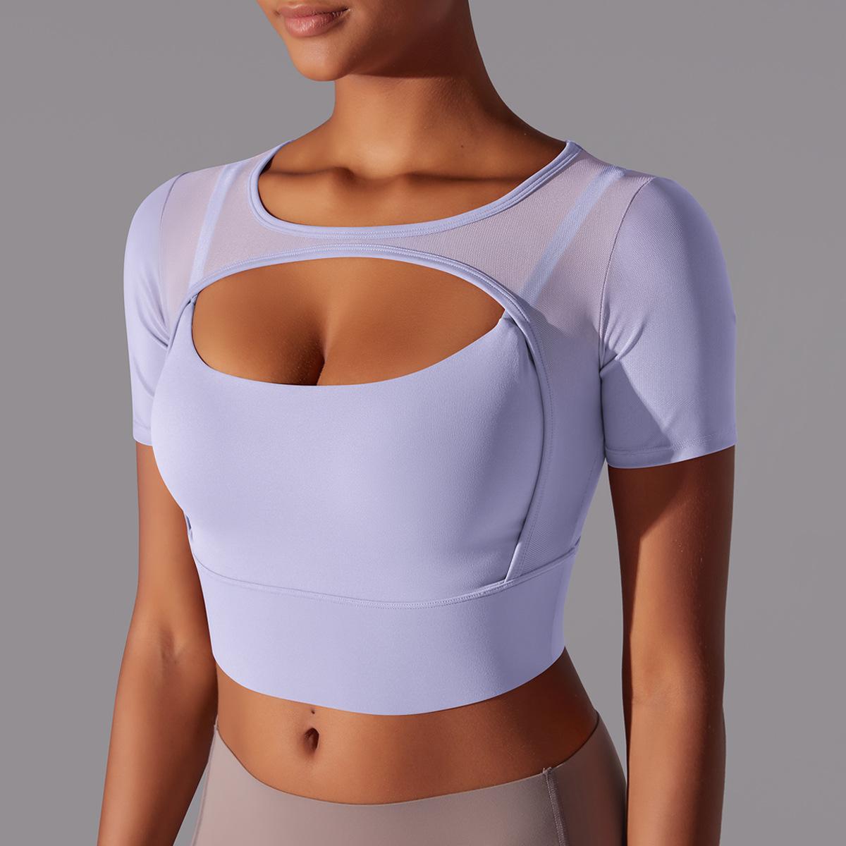 Sexy Spliced Mesh Running Fitness Yoga Top