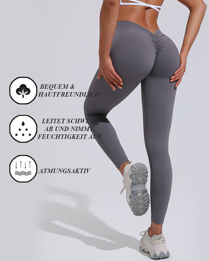 Women's V-Waist Butt Lifting Peach Leggings High Waist Sports Nude Yoga Pants