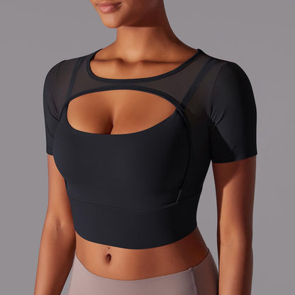 Sexy Spliced Mesh Running Fitness Yoga Top