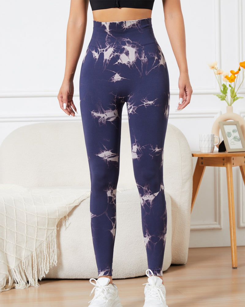 High Waisted Belly Controlling Peach butt-lifting sports tights tie-dye yoga pants