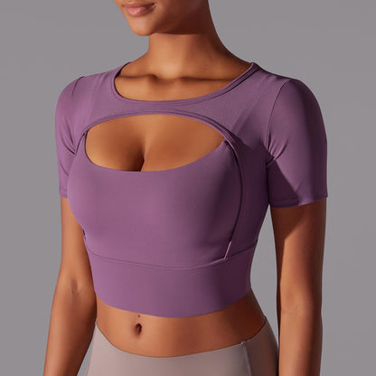 Sexy Spliced Mesh Running Fitness Yoga Top