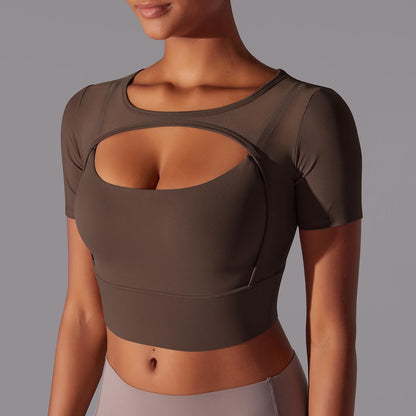 Sexy Spliced Mesh Running Fitness Yoga Top