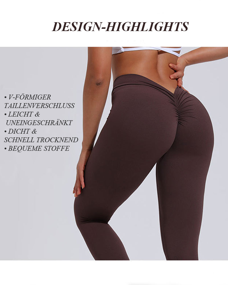 Women's V-Waist Butt Lifting Peach Leggings High Waist Sports Nude Yoga Pants