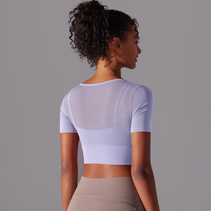 Sexy Spliced Mesh Running Fitness Yoga Top